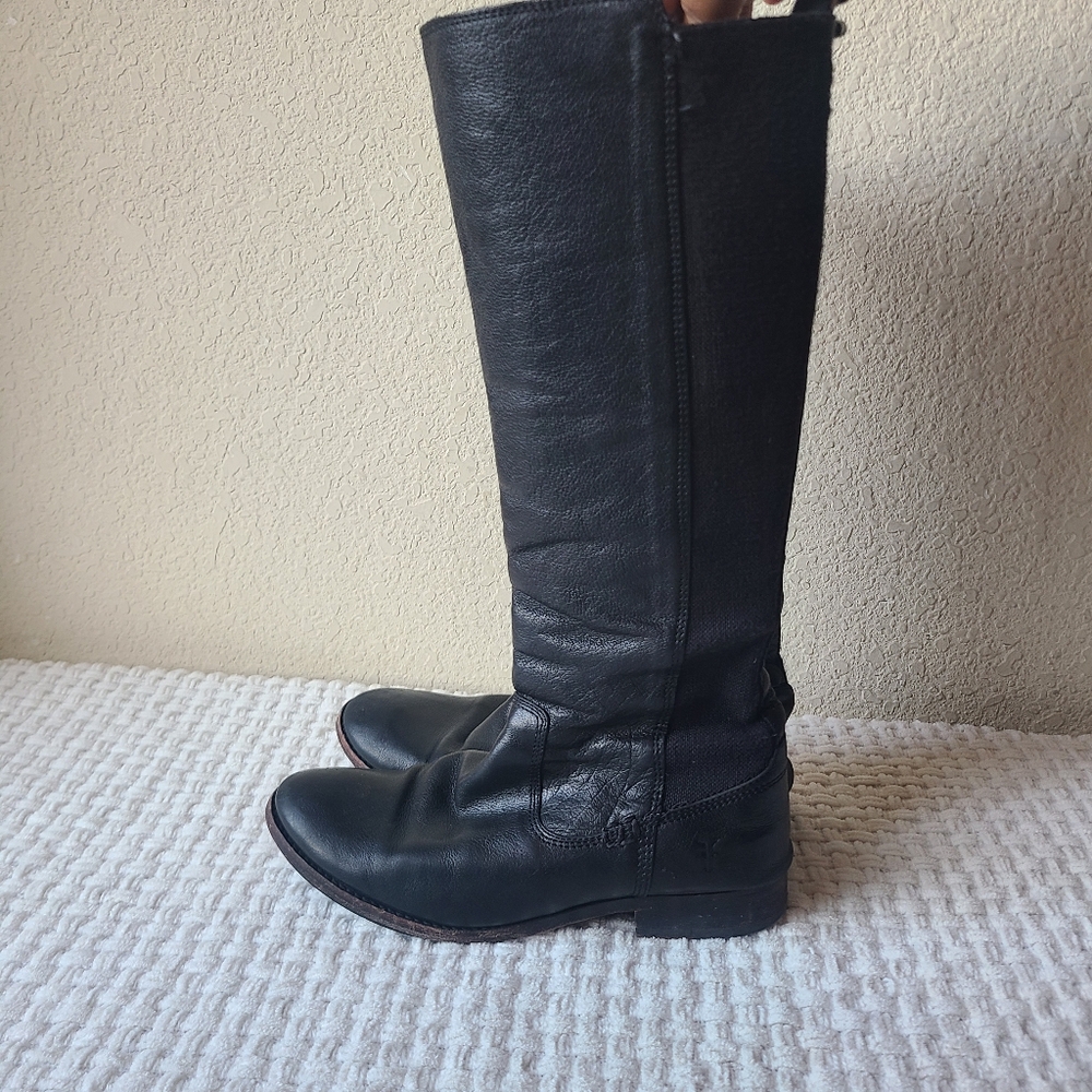 FRYE Black Leather Knee-High Boots Women's Size 6.5